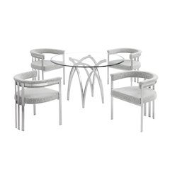 5Pc Round 48X48 Dining Set With 4 Rich Gray Boucle Chairs