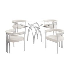5Pc Round 48X48 Dining Set With 4 Cream Boucle Chairs