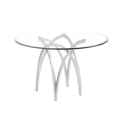 Round 48X48 Tempered Glass Dining Table With Matte Gold Base