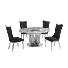 6pc dining set- Round  table with lazy susan, and 4 upholstered dining chairs