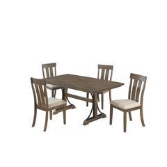 5 piece dining table set in brown oak color with 4 side chairs