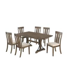 7 piece dining table set in brown oak color with 6 side chairs