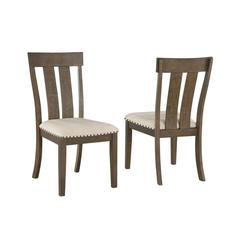 Upholstered dining chiar in brown oak and beige linen seat (SET OF 2)