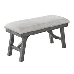 Upholstered rustic grey dining bench with light grey linen fabric
