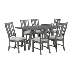 7 Piece Dining Set, Modern Farmhouse Design In Rustic Grey