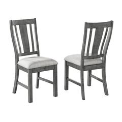 Upholstered rustic grey dining chairs with light grey linen fabric (SET OF 2)
