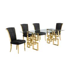5-piece glam dining set with 4 black chairs and a 79" long glass  table