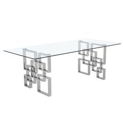 94" large clear glass dining table w/ silver color stainless steel base