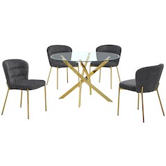 Round Tempered Glass Dining Table With 4 Dark Grey Side Chairs