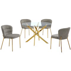Round Tempered Glass Dining Table With 4 Grey Side Chairs