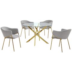 5Pc Round Glass Dining Table With 4 Gray Side Chairs