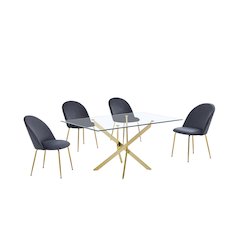 5 piece dining set- Rectangular dining table with 4 Dark grey side chairs