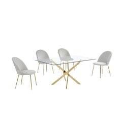 5 piece dining set- Rectangular dining table with 4 Cream side chairs