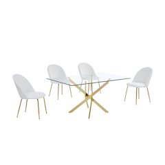 5 piece dining set- Rectangular dining table with 4 White side chairs