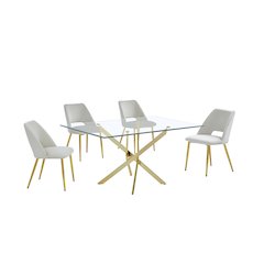 5pc dining Set- Rectangle - table with Cream Velvet Chairs