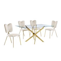 5pc dining Set- Rectangle table with Cream Velvet Chairs