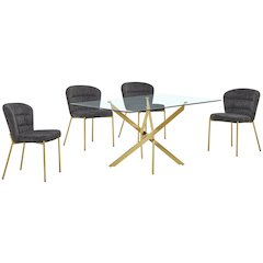 Rectangle Tempered Glass Dining Table With 4 Dark Grey Side Chairs