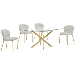 Rectangle Tempered Glass Dining Table With 4 Cream Side Chairs