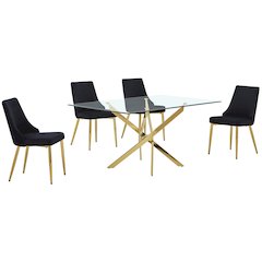 Best Quality Furniture Clear Glass Dining Set With Velvet Upholstered Chairs