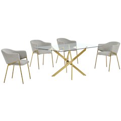 5Pc Rectangle Glass Dining Table With 4 Gray Side Chairs