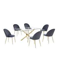 7 piece dining set- Rectangular dining table with 6 Dark grey side chairs