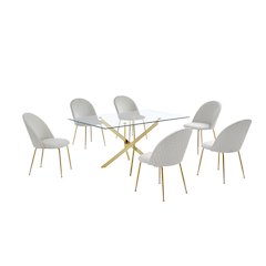 7 piece dining set- Rectangular dining table with 6 Cream side chairs