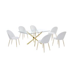 7 piece dining set- Rectangular dining table with 6 White faux leather chairs