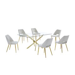 7pc dining Set- Rectangle - table with Cream Velvet Chairs