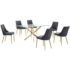 Best Quality Furniture Clear Glass Dining Set With Velvet Upholstered Chairs