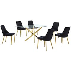 Best Quality Furniture Clear Glass Dining Set With Velvet Upholstered Chairs