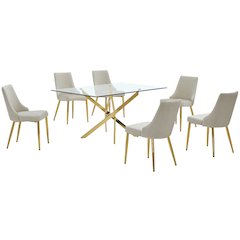Best Quality Furniture Clear Glass Dining Set With Velvet Upholstered Chairs