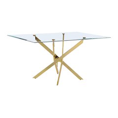Rectangular Glass top dining table with gold chrome base