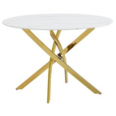 Round Marble Wrap Tempered Glass Dining Table With Gold Base