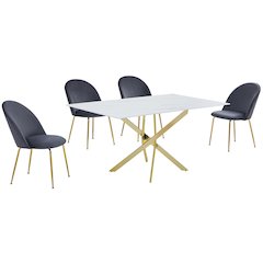 Best Quality Furniture Glass With White Marble Wrap Dining Set And Gray Chairs