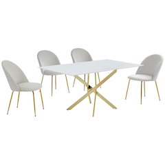 Best Quality Furniture Glass With White Marble Wrap Dining Set And Cream Chairs