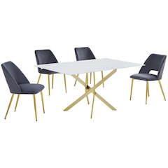 Best Quality Furniture Glass With White Marble Wrap Dining Set And Gray Chairs