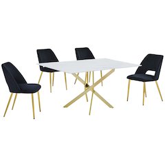 Best Quality Furniture Glass With White Marble Wrap Dining Set And Black Chairs