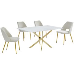 Best Quality Furniture Glass With White Marble Wrap Dining Set And Cream Chairs