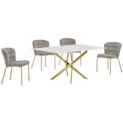 Rectangle Tempered Glass Dining Table With 4 Grey Side Chairs