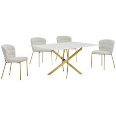 Rectangle Tempered Glass Dining Table With 4 Cream Side Chairs