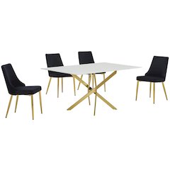Best Quality Furniture White Marble Wrap Glass Dining Set With Velvet Chairs
