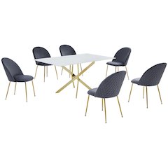 Best Quality Furniture Glass With White Marble Wrap Dining Set And Gray Chairs