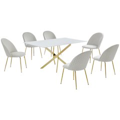 Best Quality Furniture Glass With White Marble Wrap Dining Set And Cream Chairs
