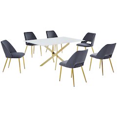 Best Quality Furniture Glass With White Marble Wrap Dining Set And Gray Chairs