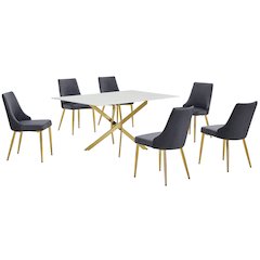 Best Quality Furniture White Marble Wrap Glass Dining Set With Velvet Chairs