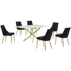 Best Quality Furniture White Marble Wrap Glass Dining Set With Velvet Chairs