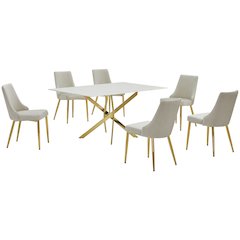 Best Quality Furniture White Marble Wrap Glass Dining Set With Velvet Chairs