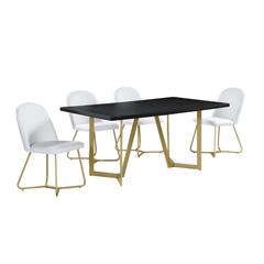 5pc rectangle dining table- Black wood top w/ 4 white faux leather chairs