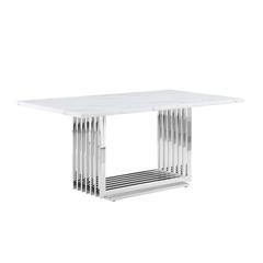 68" White marble table with a silver color base