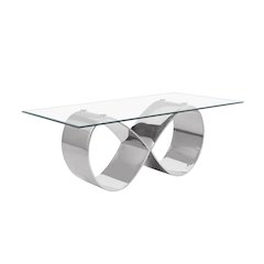 78X42 Tempered Glass Dining Table With An Infinity Silver Stainless Steel Base